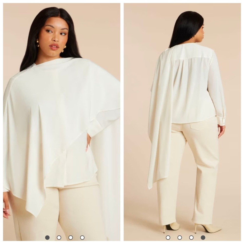 Eloquii Cream Asymmetrical Cape Sleeve‎ Draped Blouse Top Plus Size 16 NEW